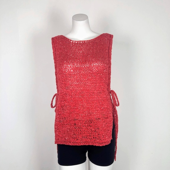 Zara Side Tie Vest Sweater Top Red Knit Lagenlook - Picture 4 of 6